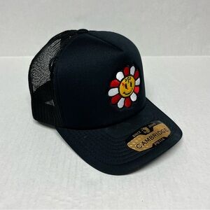 Cambridge smiley Daisy black mesh Trucker Hat Unisex Y2K festival Streetwear